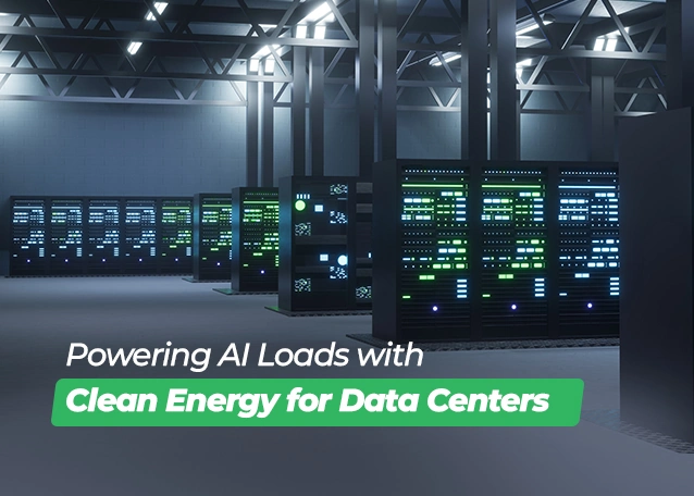 AI-powered data center using clean renewable energy and battery storage
